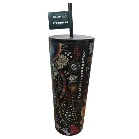 STARBUCKS x FARM RIO Summer 2025 24oz black tropical rainbow cold tumbler NEW - Picture 6 of 6